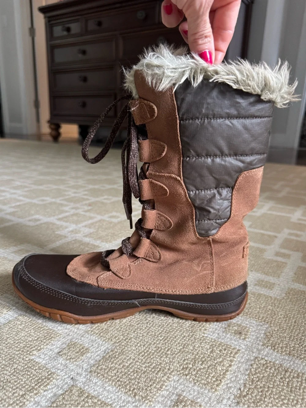 The North Face Nuptse Purna 200g Insulated Winter Snow Boots Brown Size 7